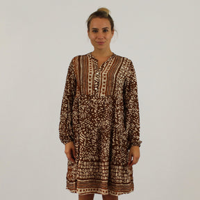 Knopfleisten-Kleid mit Druck - Braun