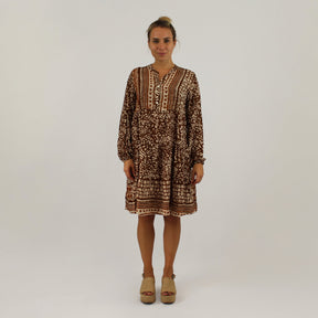 Knopfleisten-Kleid mit Druck - Braun