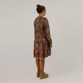 Knopfleisten-Kleid mit Druck - Braun