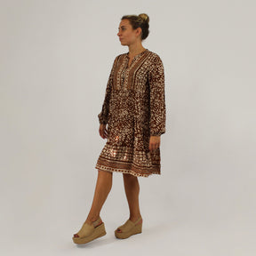 Knopfleisten-Kleid mit Druck - Braun