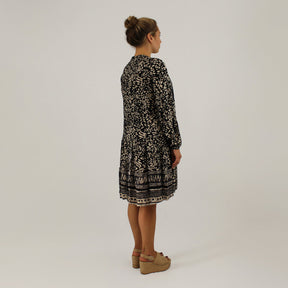 Knopfleisten-Kleid mit Druck - Schwarz