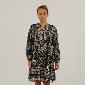 Knopfleisten-Kleid mit Druck - Schwarz