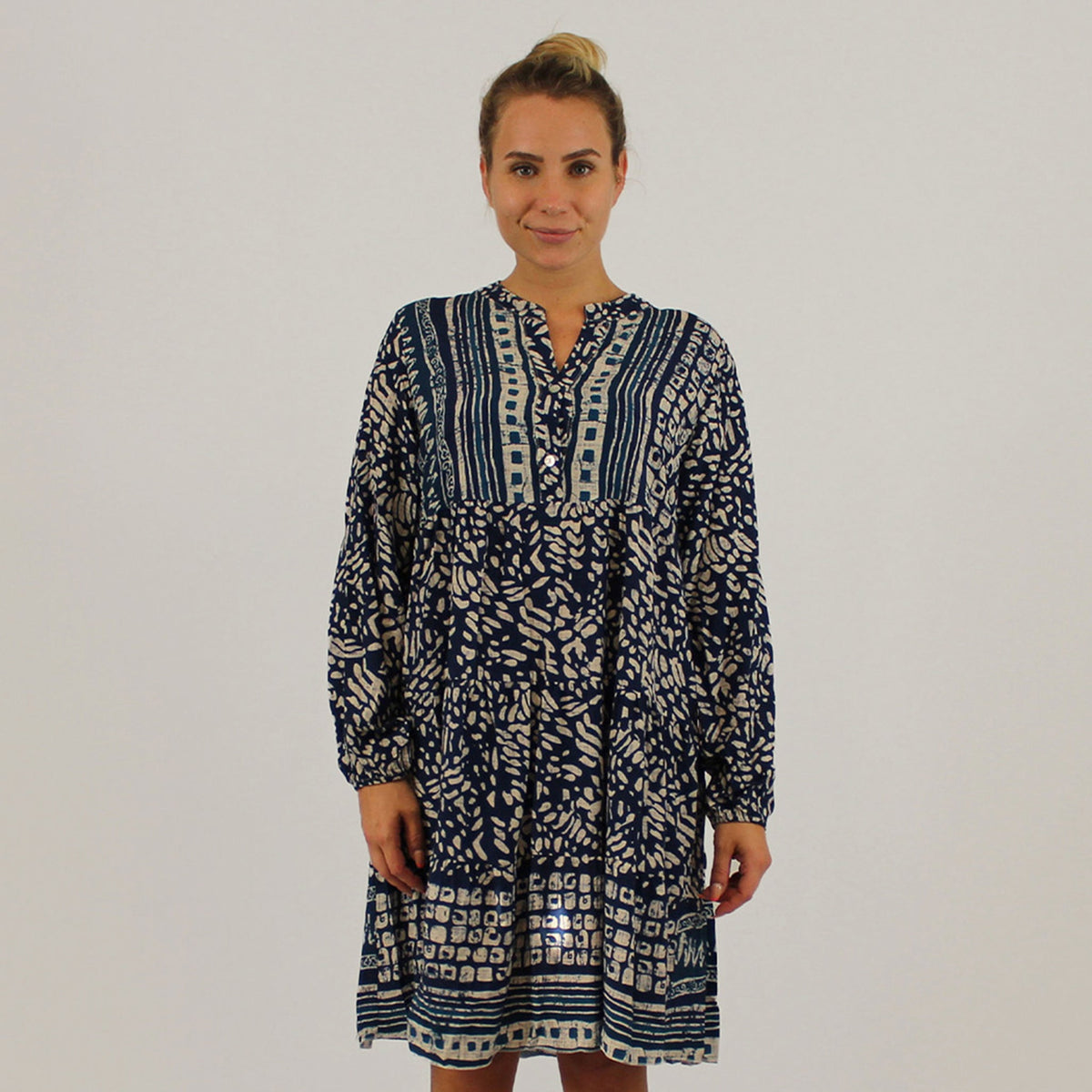 Knopfleisten-Kleid mit Druck - Dunkelblau