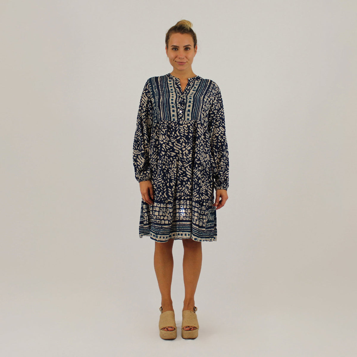 Knopfleisten-Kleid mit Druck - Dunkelblau
