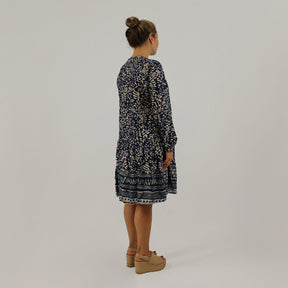 Knopfleisten-Kleid mit Druck - Dunkelblau