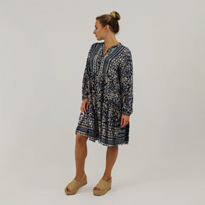 Knopfleisten-Kleid mit Druck - Dunkelblau