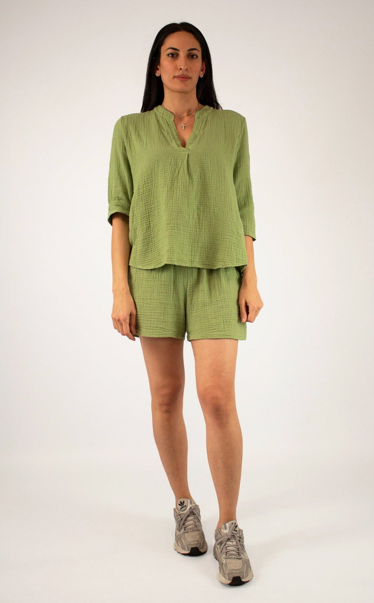 Selected Touch - Natürliche Musselin-Bluse - Salbei