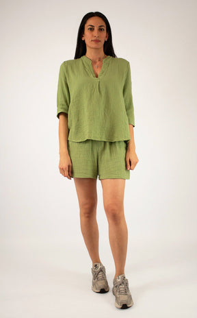 Selected Touch - Natürliche Musselin-Bluse - Salbei