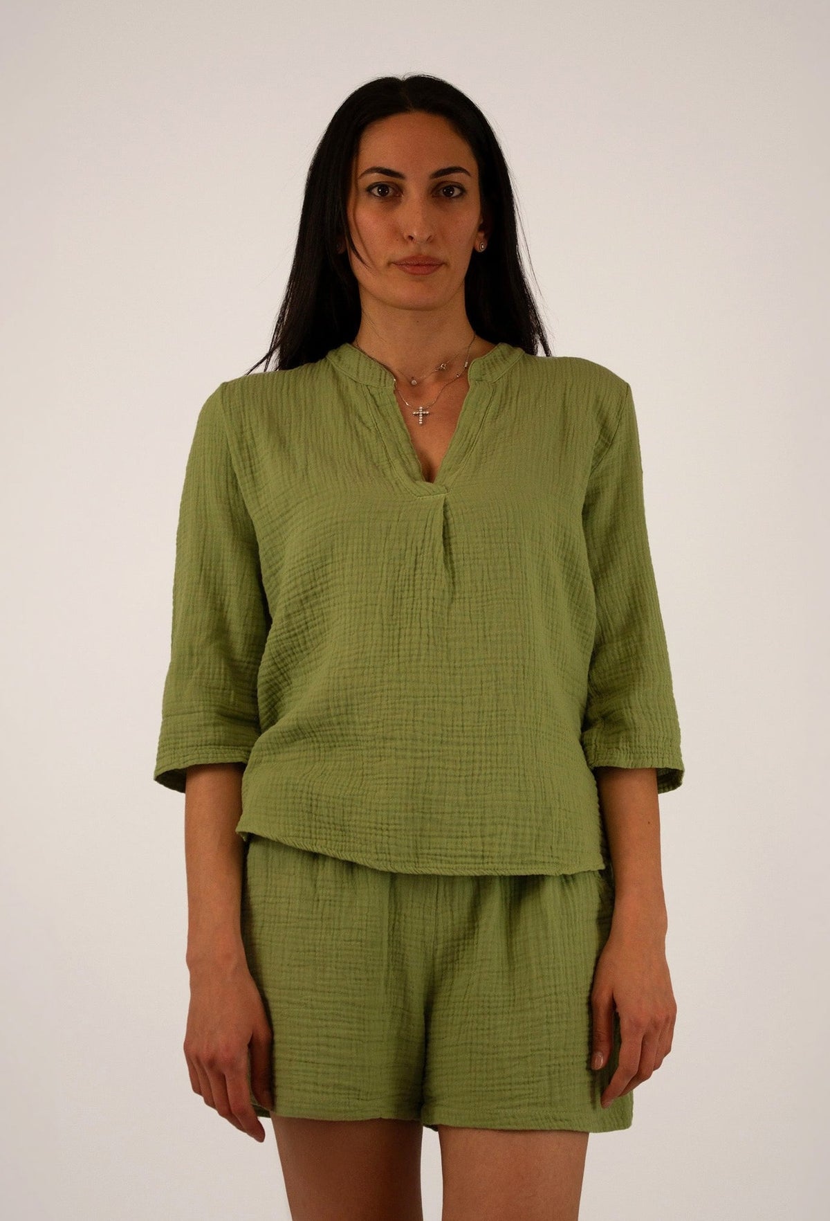 Selected Touch - Natürliche Musselin-Bluse - Salbei