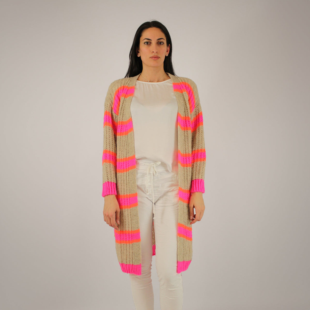 Strickjacke Beige/Pink/Orange