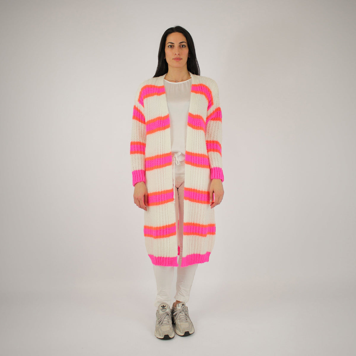 Strickjacke Weiß/Pink/Orange