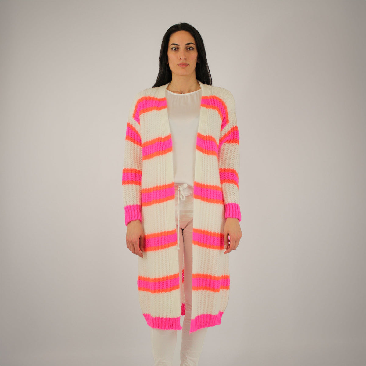 Strickjacke Weiß/Pink/Orange