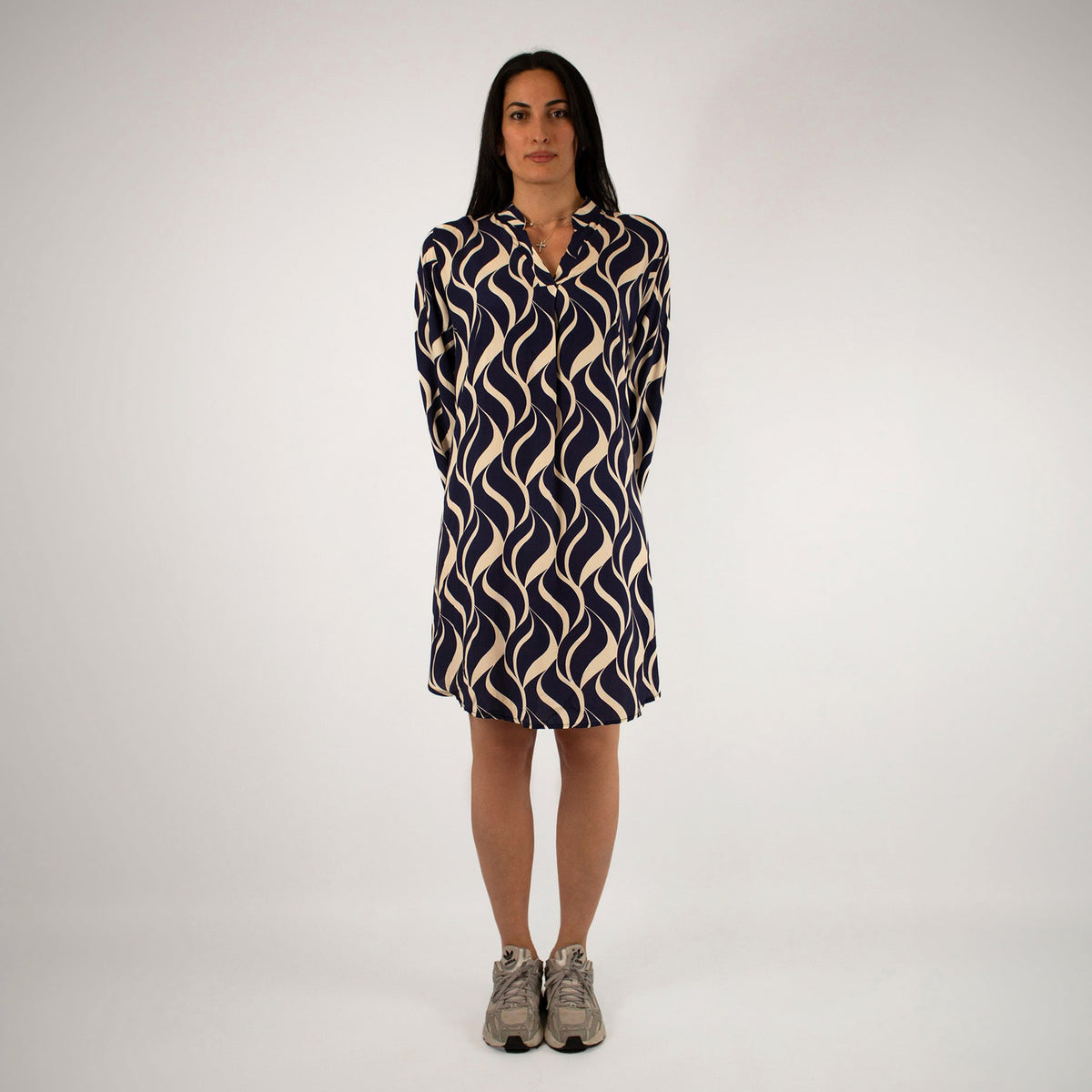 Design Kleid - Dunkelblau/Weiß