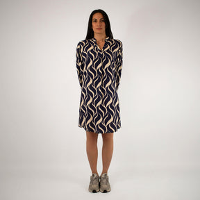 Design Kleid - Dunkelblau/Weiß