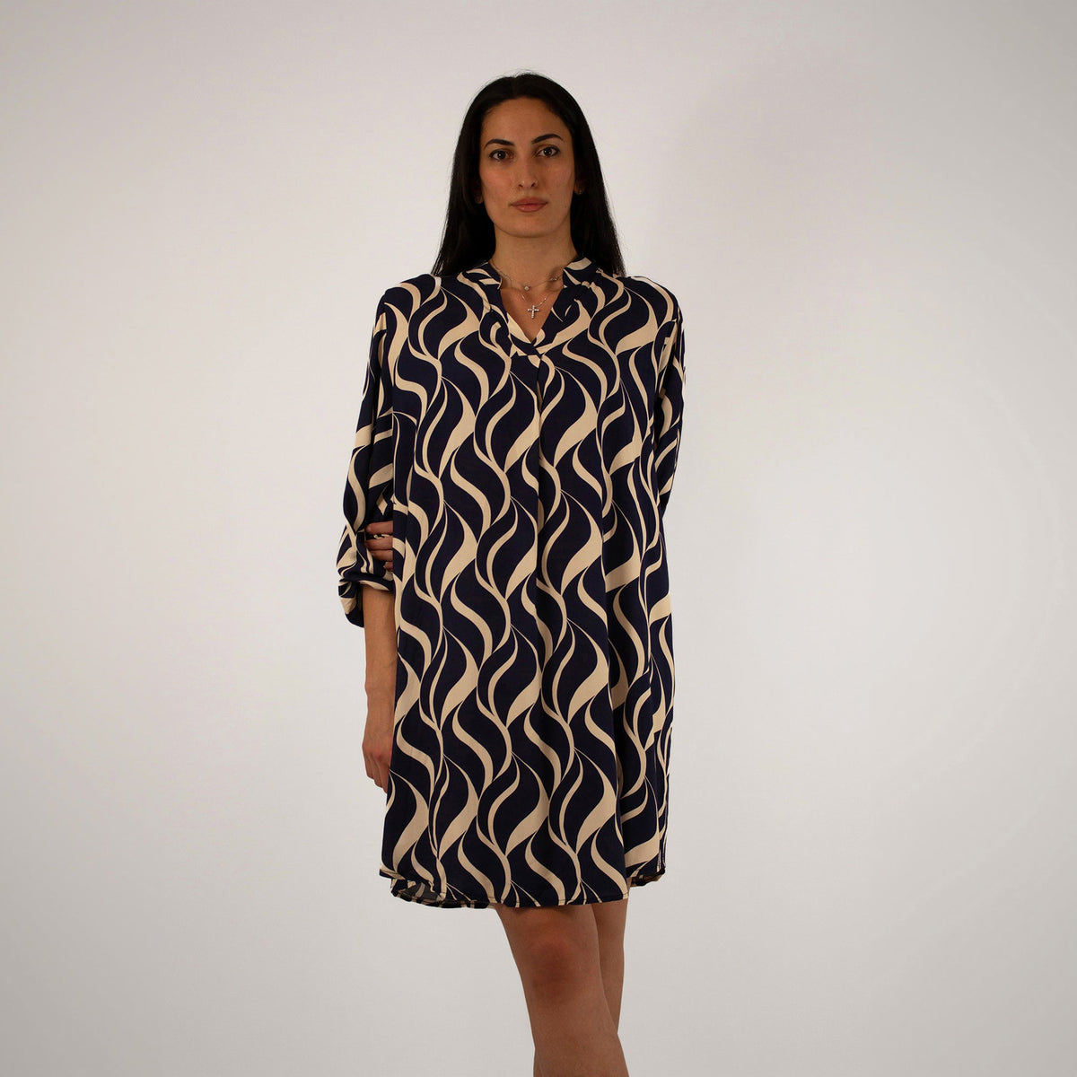 Design Kleid - Dunkelblau/Weiß