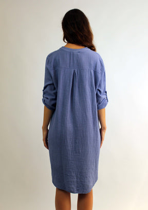 Musselin Tunika / Kleid - Jeans Blau