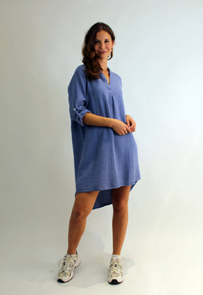 Musselin Tunika / Kleid - Jeans Blau