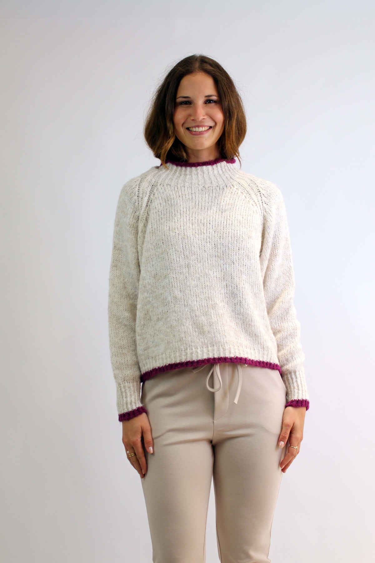 Pullover Stehkragen - Creme/Beere