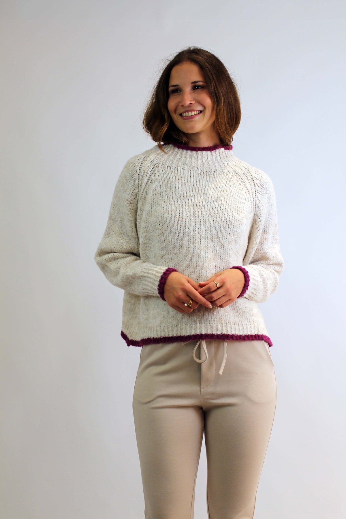 Pullover Stehkragen - Creme/Beere