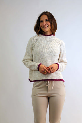 Pullover Stehkragen - Creme/Beere