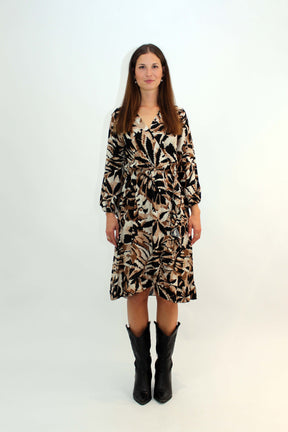 Kleid mit Print - Schwarz/Beige