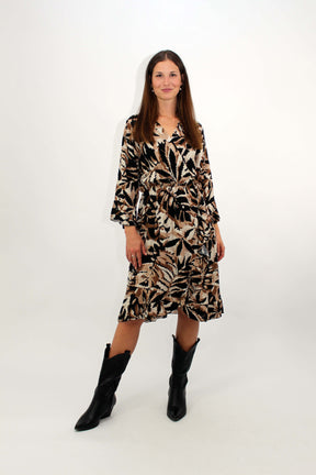Kleid mit Print - Schwarz/Beige