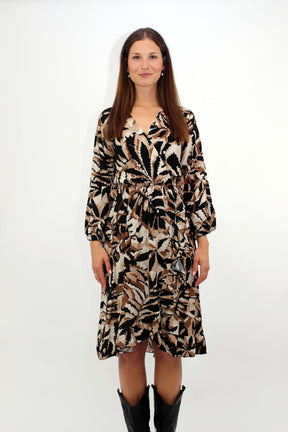 Kleid mit Print - Schwarz/Beige