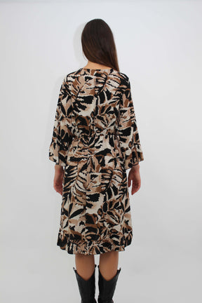 Kleid mit Print - Schwarz/Beige