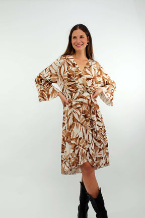 Kleid mit Print - Beige/Weiß