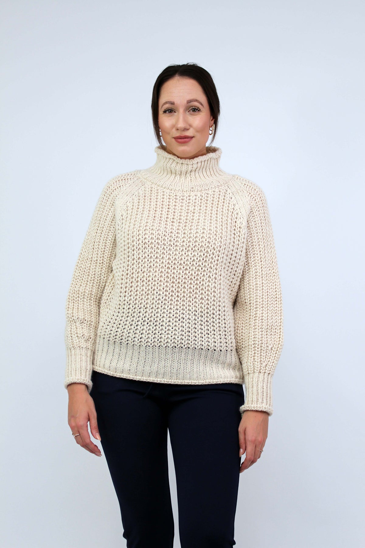 Pullover Stehkragen Grobstrick - Creme
