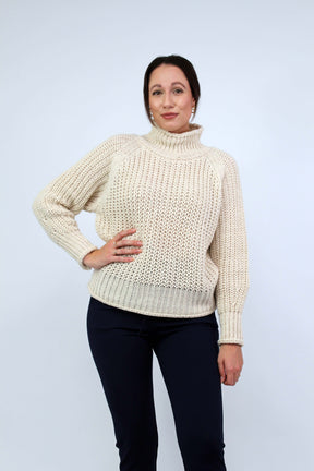 Pullover Stehkragen Grobstrick - Creme