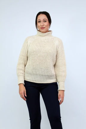Pullover Stehkragen Grobstrick - Creme