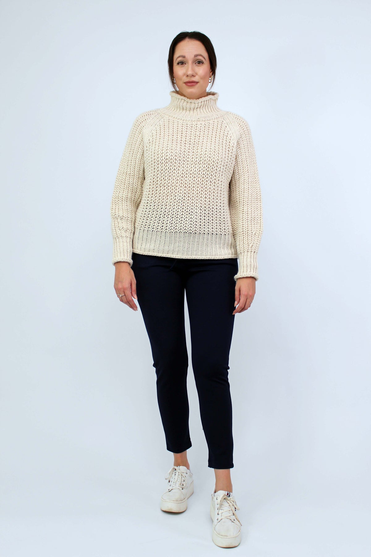 Pullover Stehkragen Grobstrick - Creme