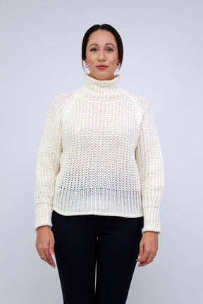 Pullover Stehkragen Grobstrick - Wollweiß
