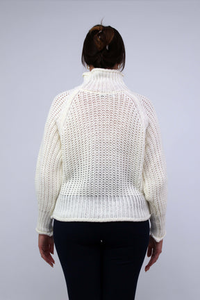 Pullover Stehkragen Grobstrick - Wollweiß