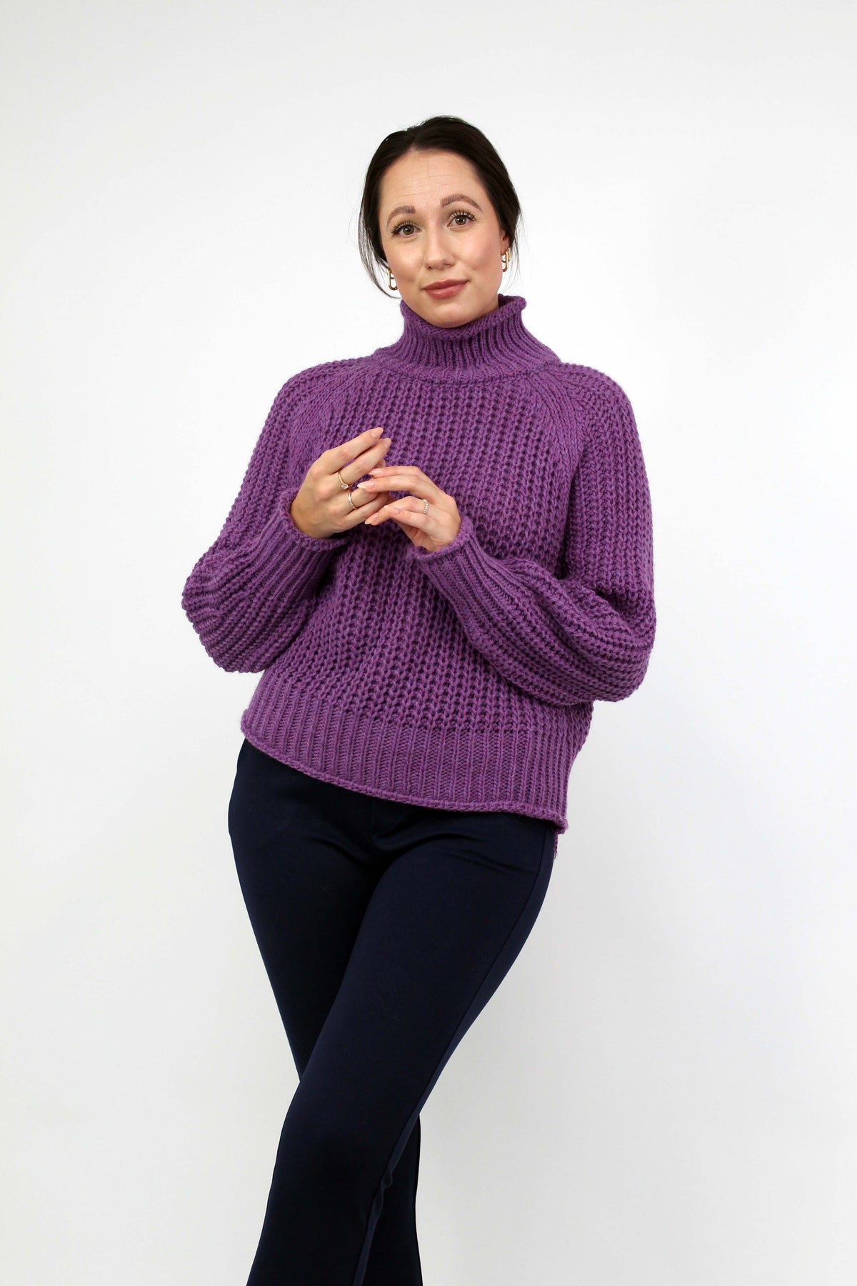 Pullover Stehkragen Grobstrick - Lila
