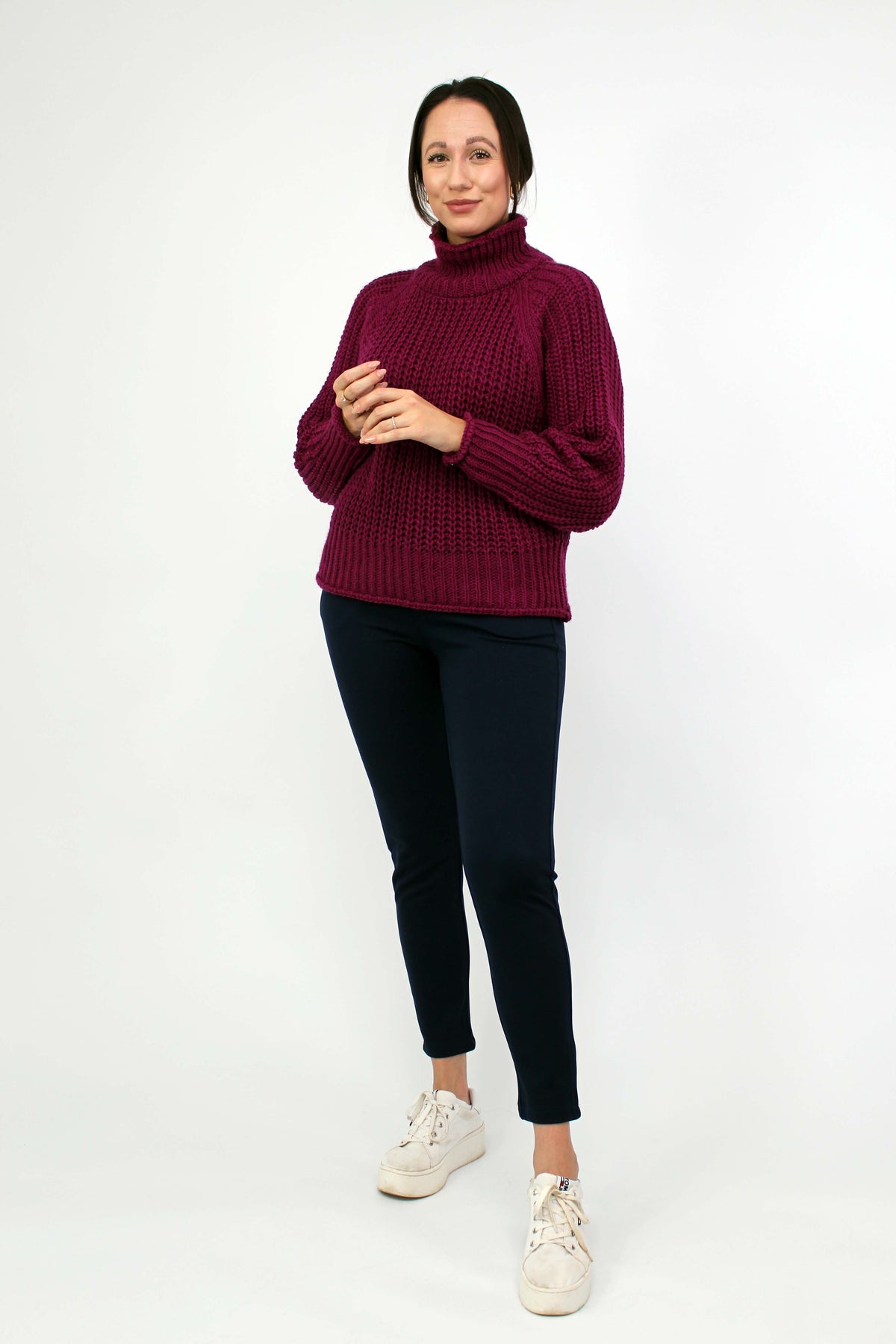 Pullover Stehkragen Grobstrick - Beere