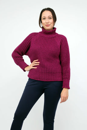 Pullover Stehkragen Grobstrick - Beere