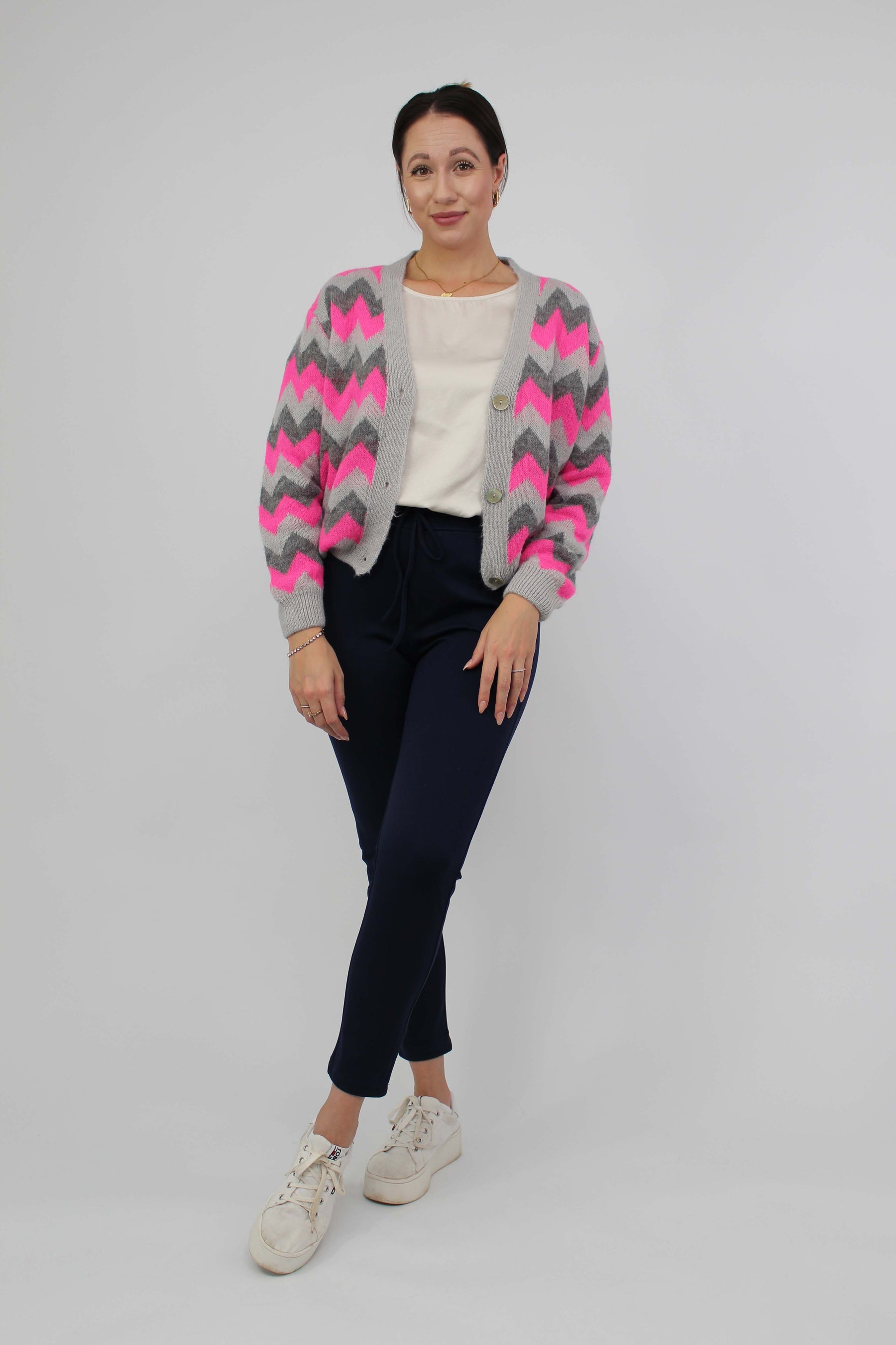 Strickjacke Muster - Grau/Pink