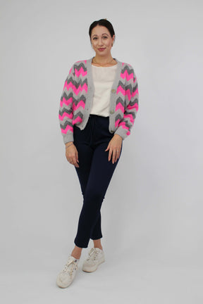 Strickjacke Muster - Grau/Pink