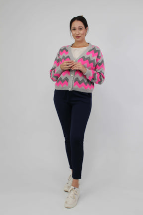 Strickjacke Muster - Grau/Pink