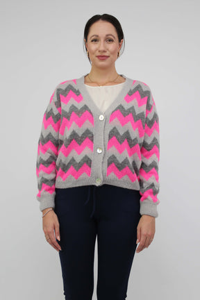 Strickjacke Muster - Grau/Pink