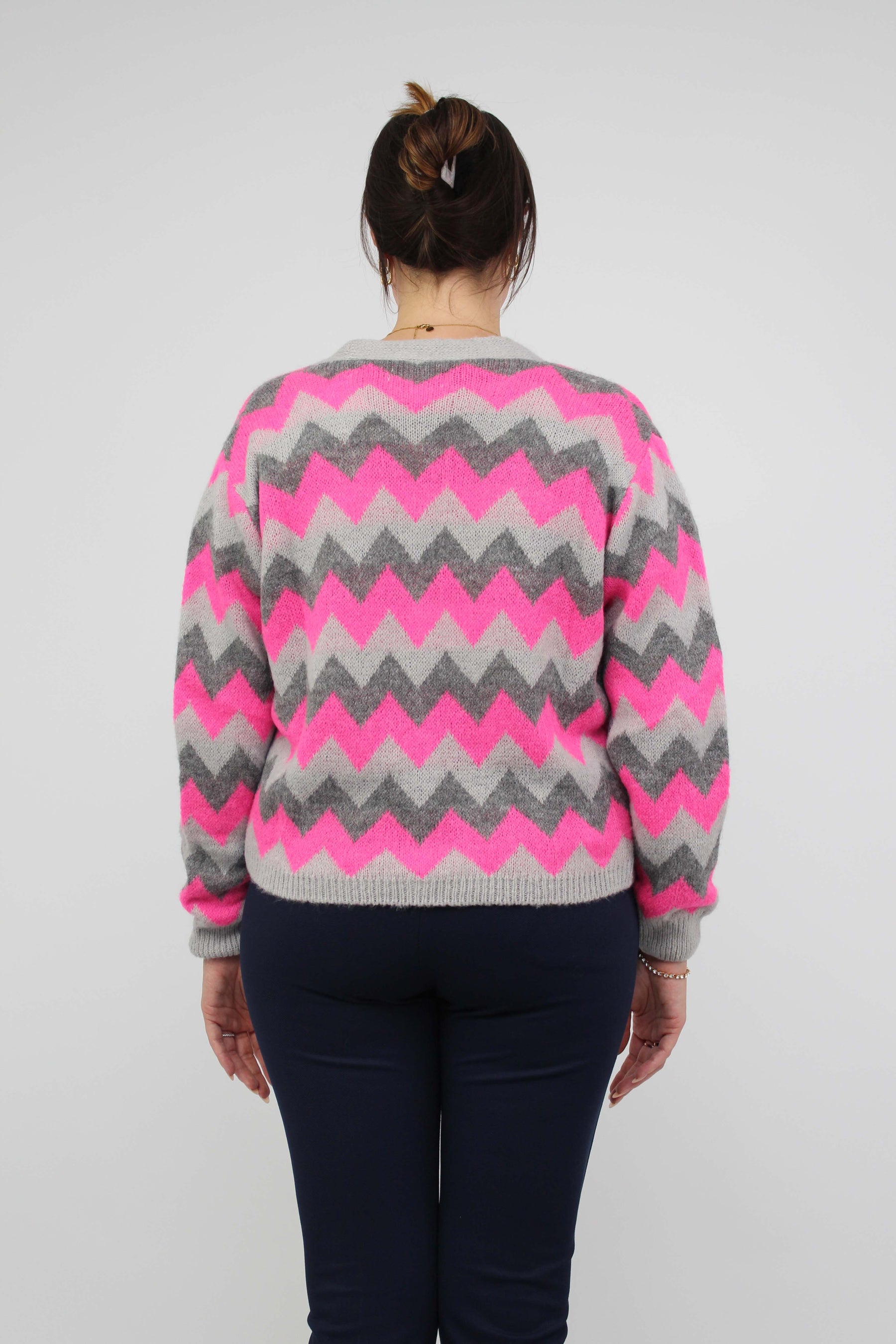 Strickjacke Muster - Grau/Pink