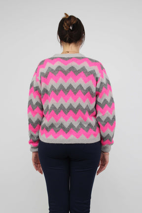 Strickjacke Muster - Grau/Pink