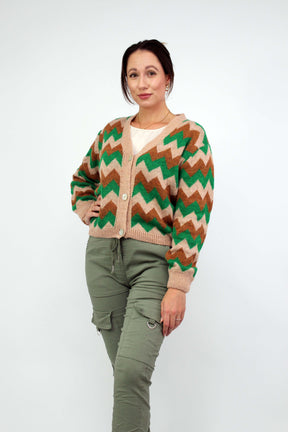 Strickjacke Muster - Beige/Grün