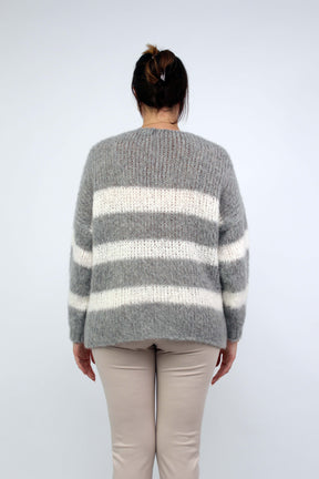 Pullover Streifen "Gebrushed" - Hellgrau