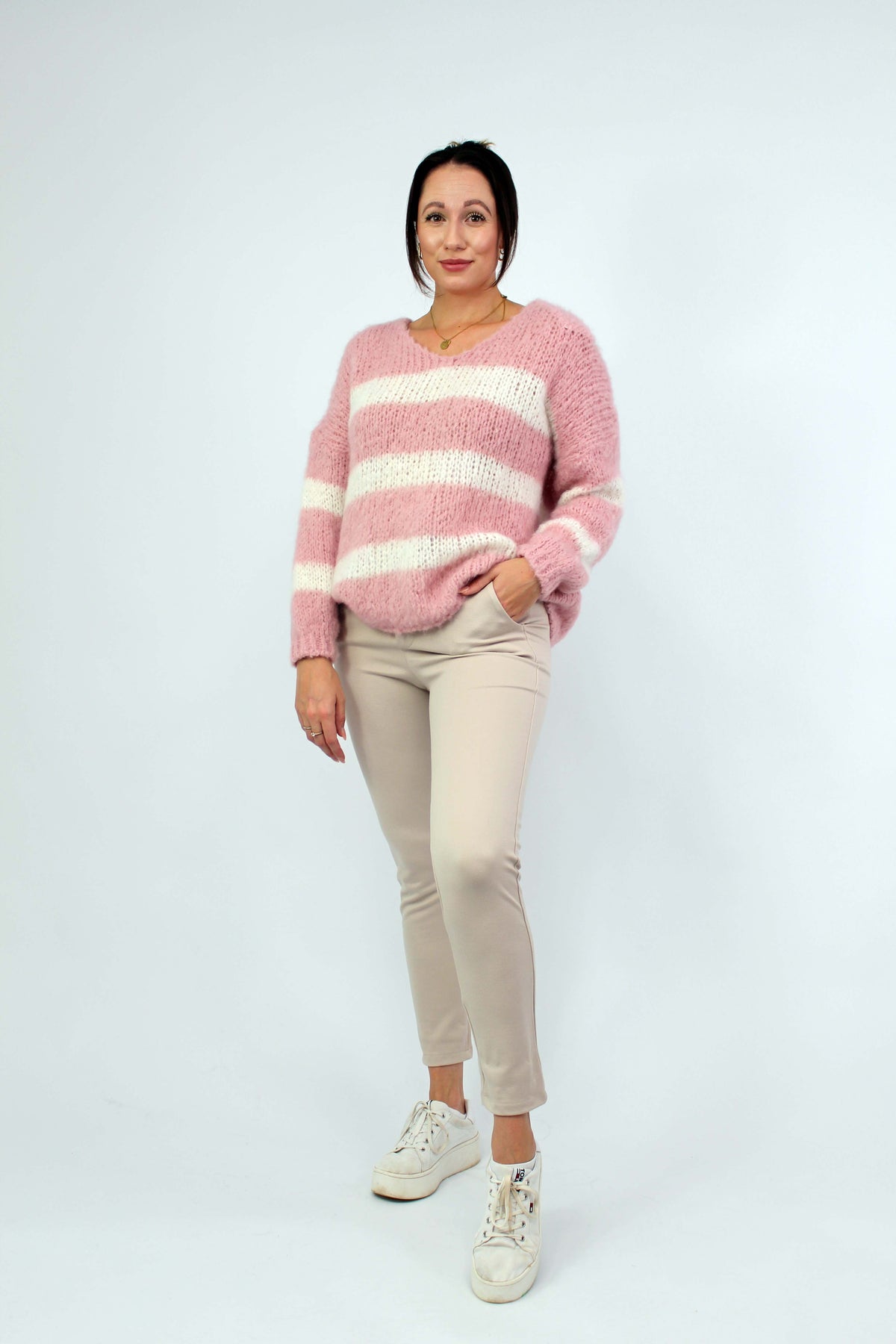 Pullover Streifen "Gebrushed" - Rosa