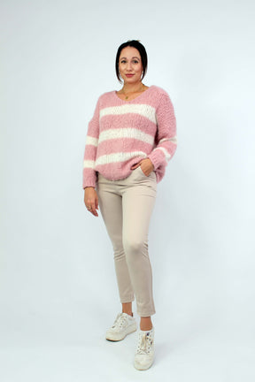 Pullover Streifen "Gebrushed" - Rosa