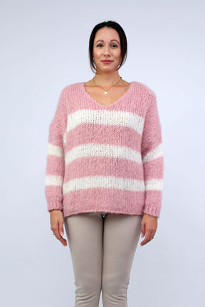 Pullover Streifen "Gebrushed" - Rosa