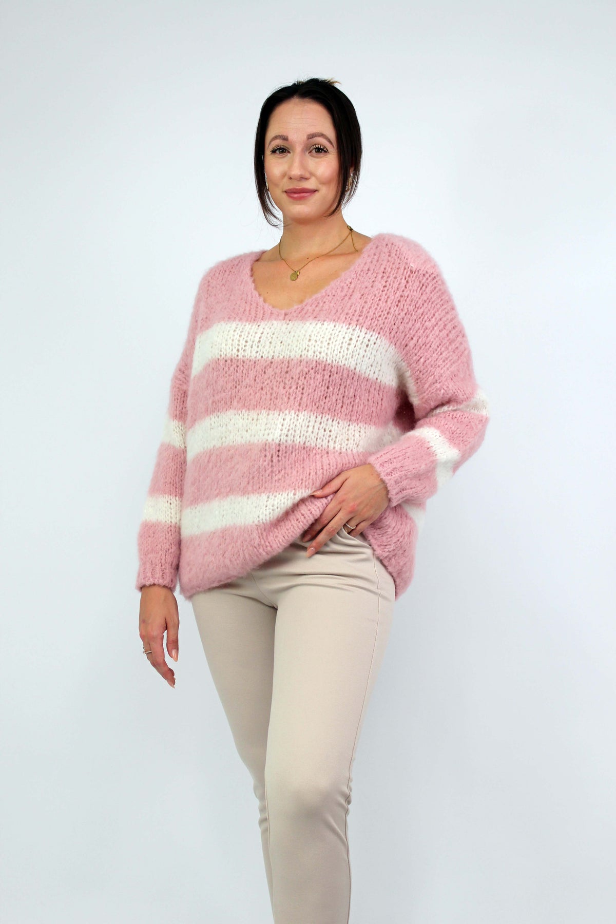 Pullover Streifen "Gebrushed" - Rosa